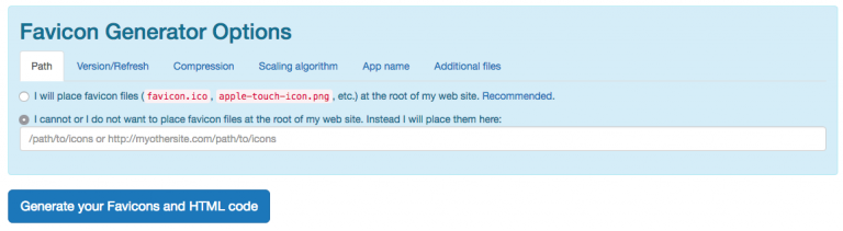 favicon generator options
